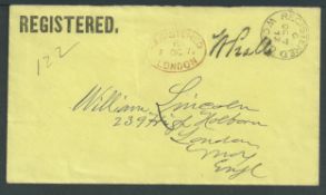G.B. - Registered Mail 1872 Stampless Cover with 