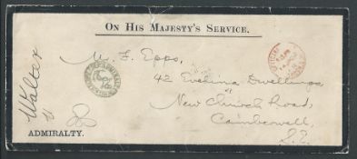 ROYALTY GB OHMS QUEEN VICTORIA GREENWICH HOSPITAL ADMIRALTY ANCHOR COVER 1902 cover and letter fr