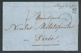 France - Maritime 1860 Entire from Marseilles to Piraeus with double circle datestamp of the Paqueb