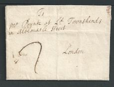 Great Britain - Bishop Marks c.1720 Entire letter from Cambridge to London handstamped 