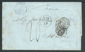 Accountant Marks / Madeira 1867 Entire from Maderia to France via England, with datestamps of 