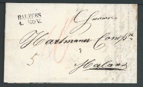 Liechtenstein 1861 Stampless Entire Letter from Balzers to Malans with very clear 