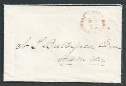 Bermuda 1854 Stampless Mourning Envelope sent from St. George to Hamilton with a good 