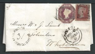 G.B. - Registered / Scotland 1855 Entire letter registered from Glasgow to Whitehaven franked 1d +