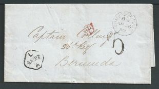 Bermuda / G.B. - Liverpool 1859 Stampless entire letter from London to Bermuda with scarce 