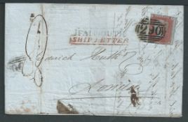 G.B. - Ship Letters - Falmouth 1852 Entire from Fox and Co in Falmouth to Huth and Co in London, po