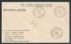 Fiji / New Zealand 1893 Stampless Wellington Dead Letter office 