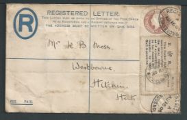 G.B. - Travelling Post Offices 1904 Registered postal stationery cover from Llandudno to Hitching b