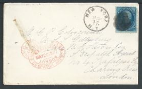 Forwarding Agents 1877 Cover from New York to U.S.S. Gettysburg with cachet of B.F. Stevens, United