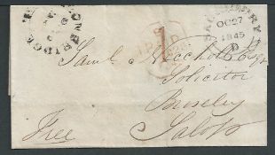G.B. - Wiltshire / Shropshire 1845 Entire from Salisbury to Brosely via London with datestamps of S