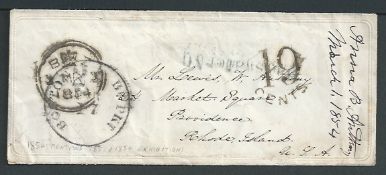 Great Britain 1854 Stampless Ladies Envelope with embossed border, complete with contents on simila