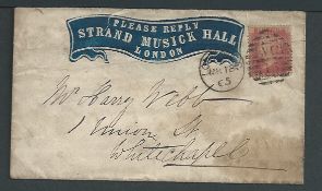 G.B. - Advertisting Envelopes 1865 Cover (staining, edge tear) with a printed embossed heading 