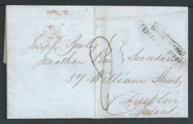 G.B. - Ship Letters - Worthing 1847 Entire letter from New York to Dublin handstamped 