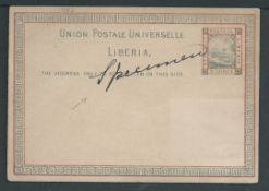 Liberia 1891 3 cents postal stationery Post Card (toning) with 