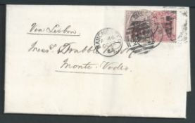 G.B. - Surface Printed 1883 Entire Letter from Manchester to Montevideo franked by 1880 6d on 6d an