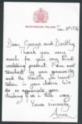 ROYALTY LETTER QUEEN ELIZABETH II's DAUGHTER PRINCESS ANNE MARRIAGE MARK PHILIPS 1971 Fine original