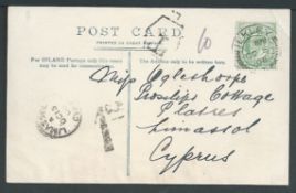 Cyprus 1933 Picture postcard from England to Platres franked 1/2d, handstamped 