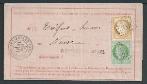 France 1873 Notice of Receipt of a registered letter franked 5c and 15c, the inside bearing various