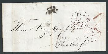 G.B. - Scotland 1842 Entire (vertical file fold) prepaid 2d from Glasgow to Edinburgh, with 