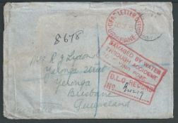 Australia/Crash Mail 1938 (Nov. 23) Registered Cover from England to Australia, recorded from the fl