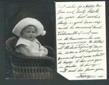 Royalty Imperial Prussian German Baby In Bonnet Photo Postcard Signed Toppsy 1911 Charming Photo...