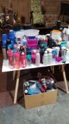 A Large Quantity Of Mixed Plastic Containers, Drinking Vessels, Flasks & Travel Mugs