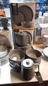 20 Piece Stoneware Speckled Dinner Set & 2 X Grey Speckle Tea / Coffee Pots