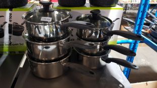 6 X Mixed Size Stainless Steel Saucepans