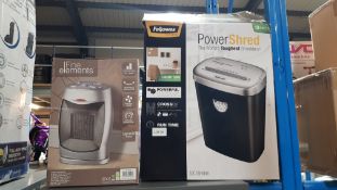 2 Items - 1 X Fellowes Power Shredder & 1 X Fine Elements 1500W PTC Fan Heater