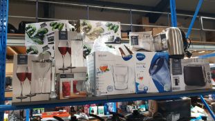 A Quantity Of Kitchen Goods To Include Wine Glasses, Brita XL Water Filter Jug, Kettle & 2 Slic...