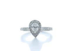 18ct White Gold Single Stone With Halo Setting Ring 0.91 Carats