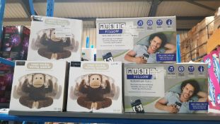 5 Items - 3 X The \source Magic Moving Monkey Speaker & 2 X Music Pillow