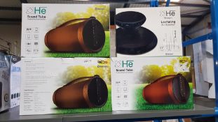 4 Items - 3 X He Bluetooth Sound Tube Outdoor Speaker & 1 X He Hexagon Levitating Air Speaker