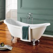 NEW (N4) 1700x700mm Cambridge Traditional Roll Top Double Slipper Bath- 2 Tap Holes - Chrome B...