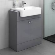 New & Boxed 660mm Harper Gloss Grey Basin Vanity Unit - Floor Standing. Rrp £749.99.Comes Comp...