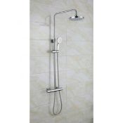 New (O202) Round Thermostatic Cool Touch Plated Full Shower Kit Chrome Brass. Rrp £318.00. 