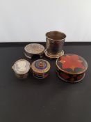 Vintage Collapsible metal cup with Vintage trinket boxes
