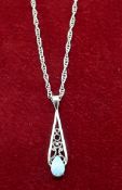 9ct (375) Yellow Gold Pear Shaped Opal Pendant on Prince of Wales Rope Chain Necklace (18
