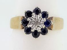 9ct (375) Yellow Gold Diamond & Sapphire Cluster Ring