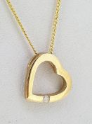 9ct (375) Yellow Gold Diamond Open Heart Pendant on 18