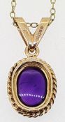 9ct Yellow Gold Oval Amethyst Pendant on 18