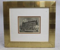 The Theatre in Portugal Street Etching Print Set in Wide Gilt Frame