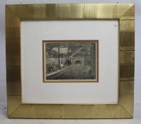 King's Cross Underground Etching Print Set in Wide Gilt Frame