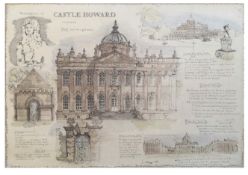 Castle Howard original with signature Louise Adam’s (Morales) sketch sepia and watercolour