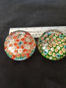 2 Millifiori Glass Paperweights
