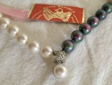 Vintage unusual pearls criss cross design Royal Majorca Necklace white and grey