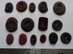 Collection of 11 French Glass Intaglio Seal Pieces