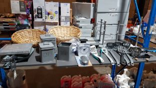Approx 50 Items : Mixed Kitchenware To Include Wicker Baskets, Reversible Placemat & Coaster Set, F