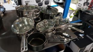 10 Items : Mixed Saucepans / Pots To Include 1 X Large 2 Tier Steamer / Drainer