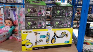 5 Items : 4 X Xootz LED Roller Wheels & 1 X Minions Deluxe Tri-Scooter
